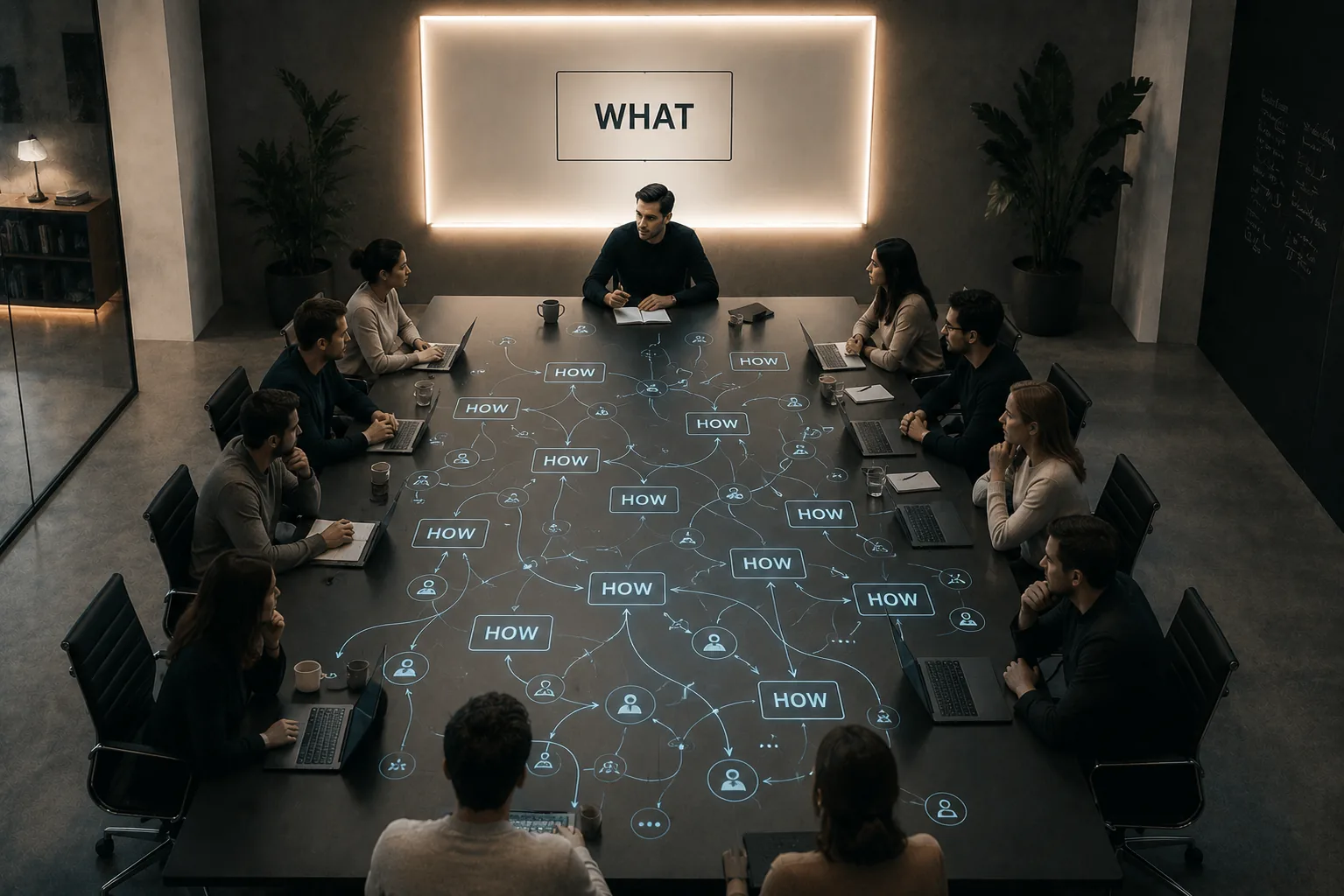 Sam Altman's 5% WHAT vs 95% HOW framework — visualizing the CEO time split between strategic direction and alignment work